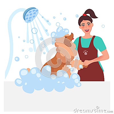 Dog groomer. Professional dog care and hygiene Vector Illustration